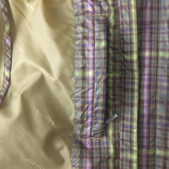 Lands’ End Vest Womens S  Green Quilted Full Zip Plaid Pockets - Picture 11 of 12